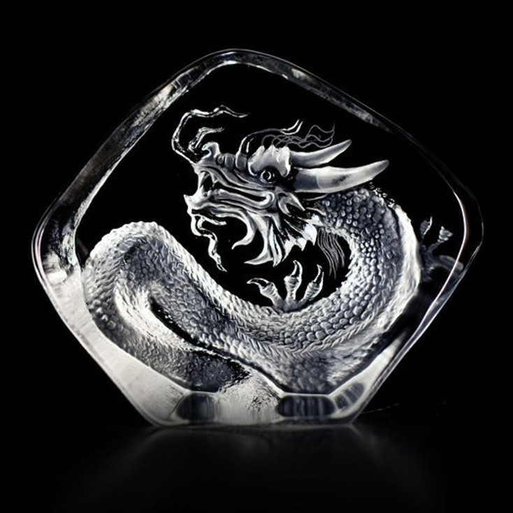 Small Dragon Etched Crystal Sculpture by Mats Jonasson