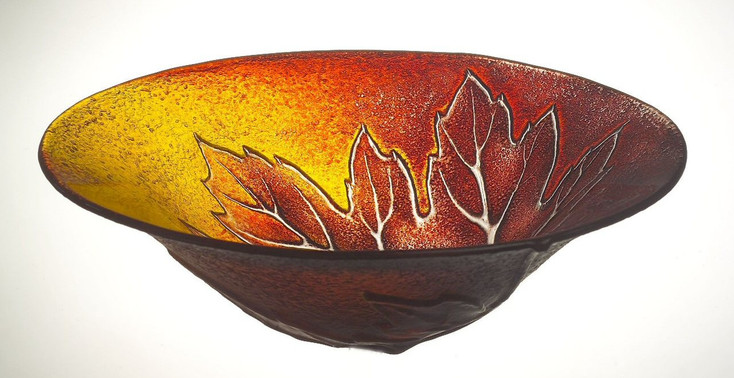 Large Maple Leaf Red Crystal Bowl by Mats Jonasson