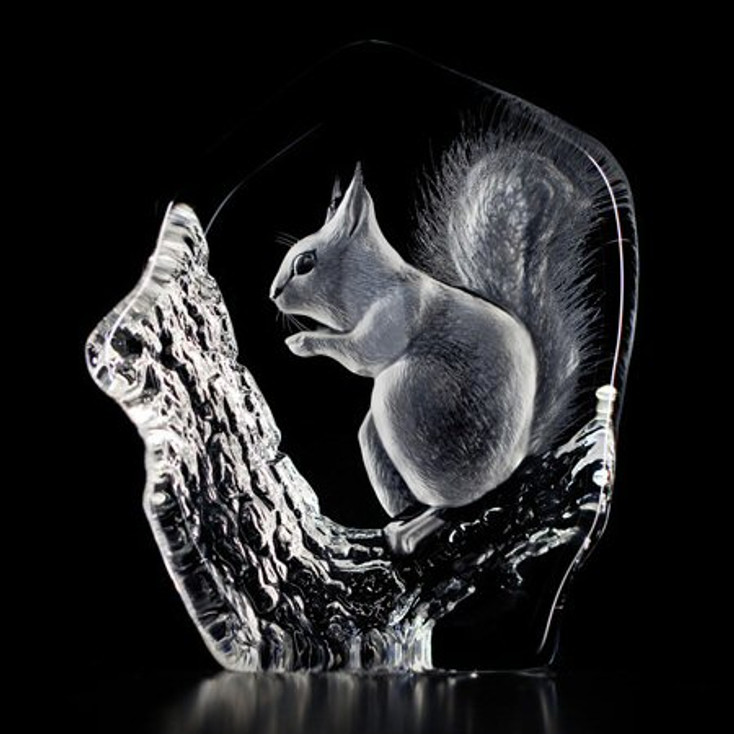 Squirrel Etched Crystal Sculpture by Mats Jonasson