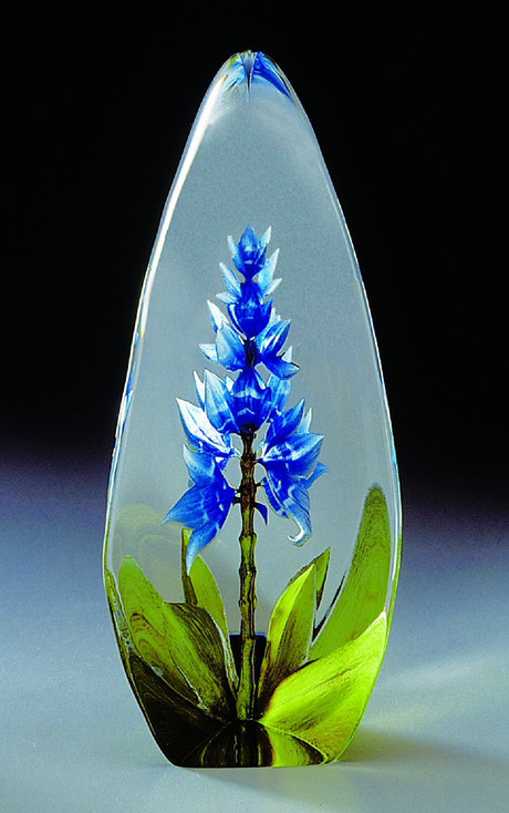 Orchid Blue Flower Etched Crystal Sculpture by Mats Jonasson