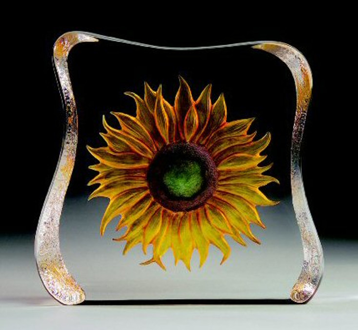 Large Sunflower Etched Crystal Sculpture by Mats Jonasson