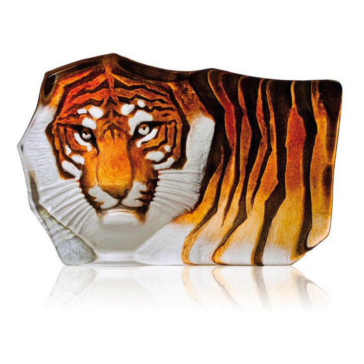 Large Tiger Orange Etched Crystal Sculpture by Mats Jonasson