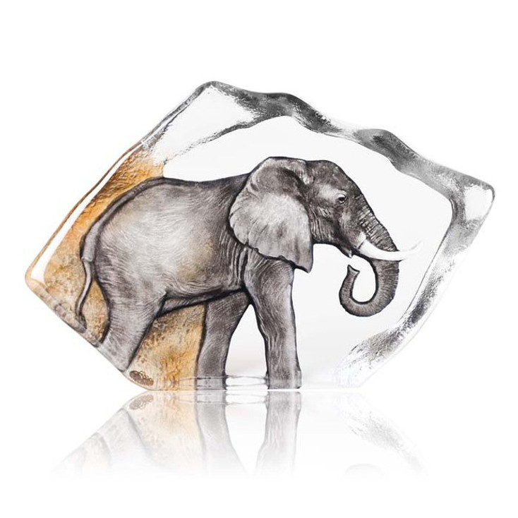 Ltd Ed. Elephant Grey Color Etched Crystal Sculpture by Mats Jonasson