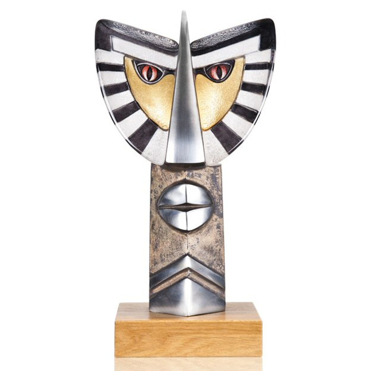 Ltd Ed Gold & Black Chief I Crystal & Iron Sculpture by Mats Jonasson