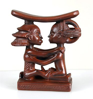 Luba Couple African Headrest Statue