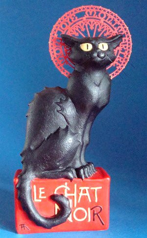 Le Chat Noir Black Cat Statue by Steinlen
