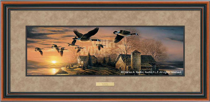 Sundown Canada Geese Deluxe Walnut Framed Horizon Art Print Wall Art