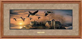 Sundown Canada Geese Deluxe Oak Framed Horizon Art Print Wall Art