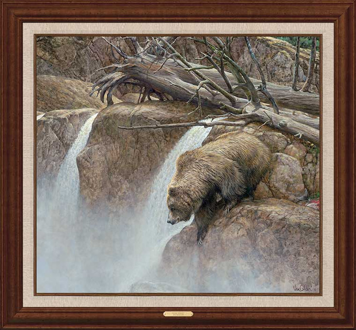 Goin' Fishin' Grizzly Bear Framed Canvas Giclee Art Print Wall Art