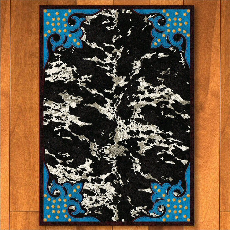 4' x 5' Fancy Cowhide Turquoise Western Rectangle Rug