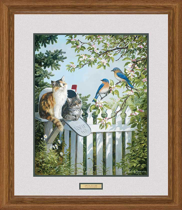 Special Delivery Cats and Bluebirds Framed Art Print Wall Art