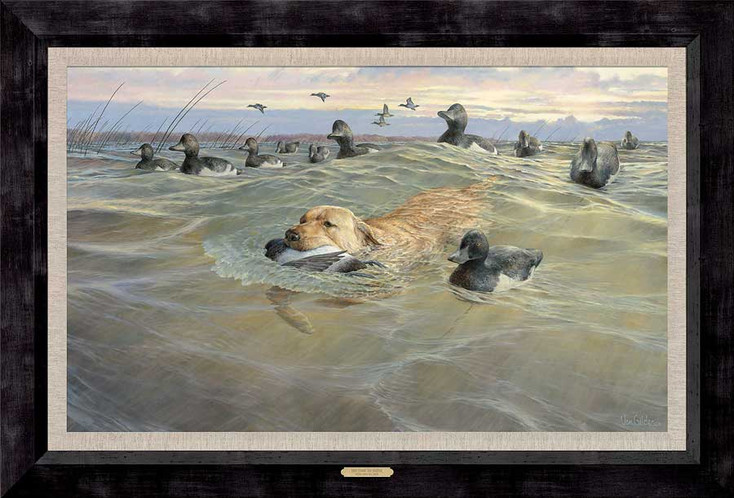 His Time to Shine Yellow Lab Dog Framed Canvas Giclee Art Print
