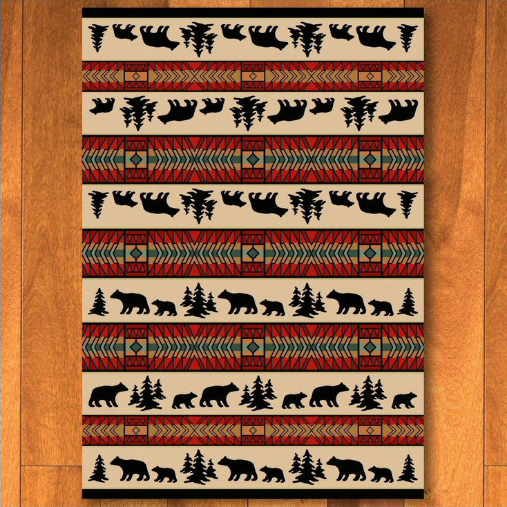 4' x 5' Bear Adventure Red Wildlife Rectangle Rug