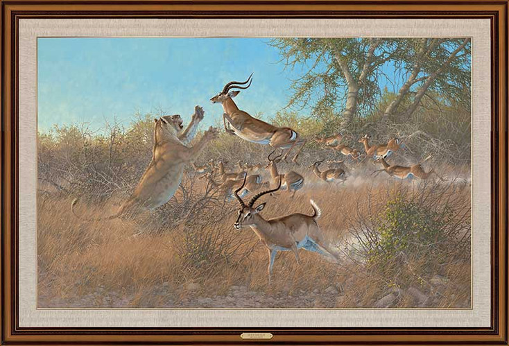 Quick and Easy Lions and Impalas Framed Canvas Giclee Art Print