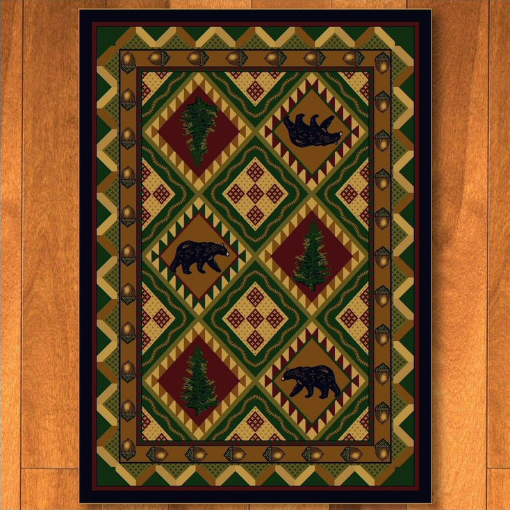 4' x 5' Quilted Forest Woodland with Bears Wildlife Rectangle Rug