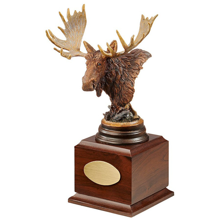 Personalized Twig Eater Moose Award Sculpture on Brown Wood Base