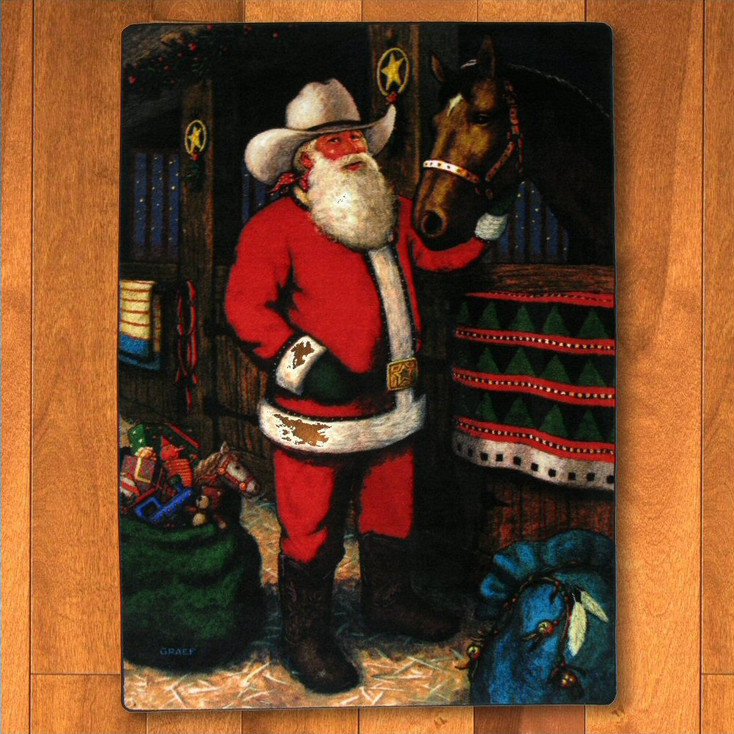 5' x 8' Western Santa with Horse Multi Color Rectangle Rug