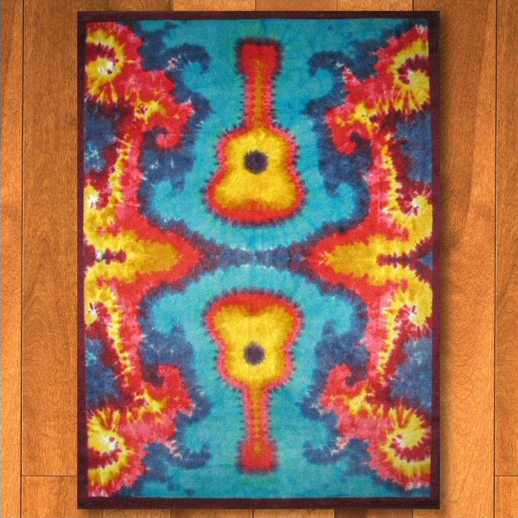 5' x 8' Abstract Tie Dye Guitars Rectangle Rug