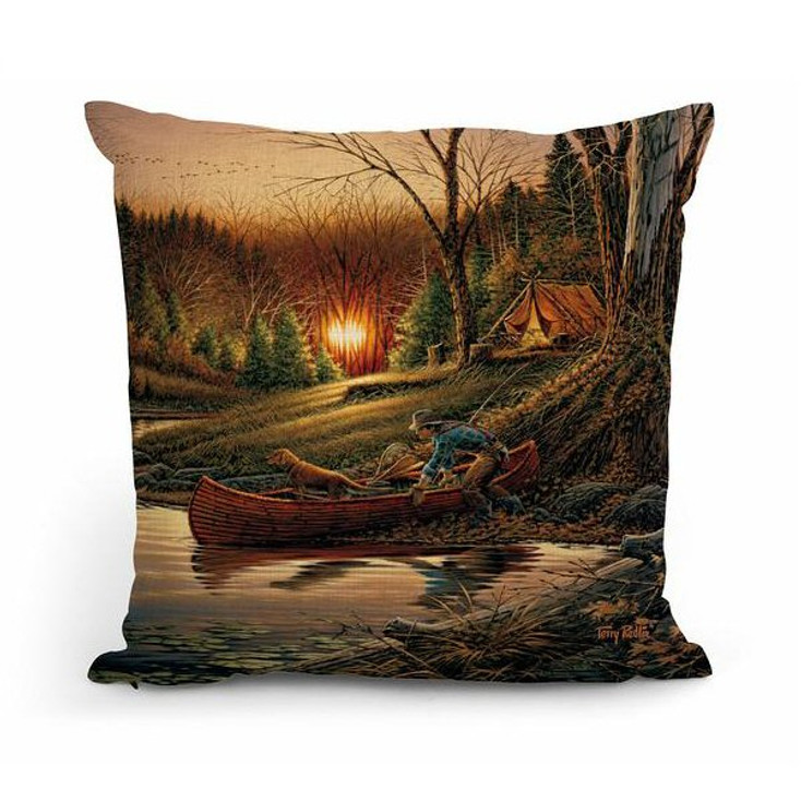 18" Morning Solitude Camping Scene Square Throw Pillows, Set of 4