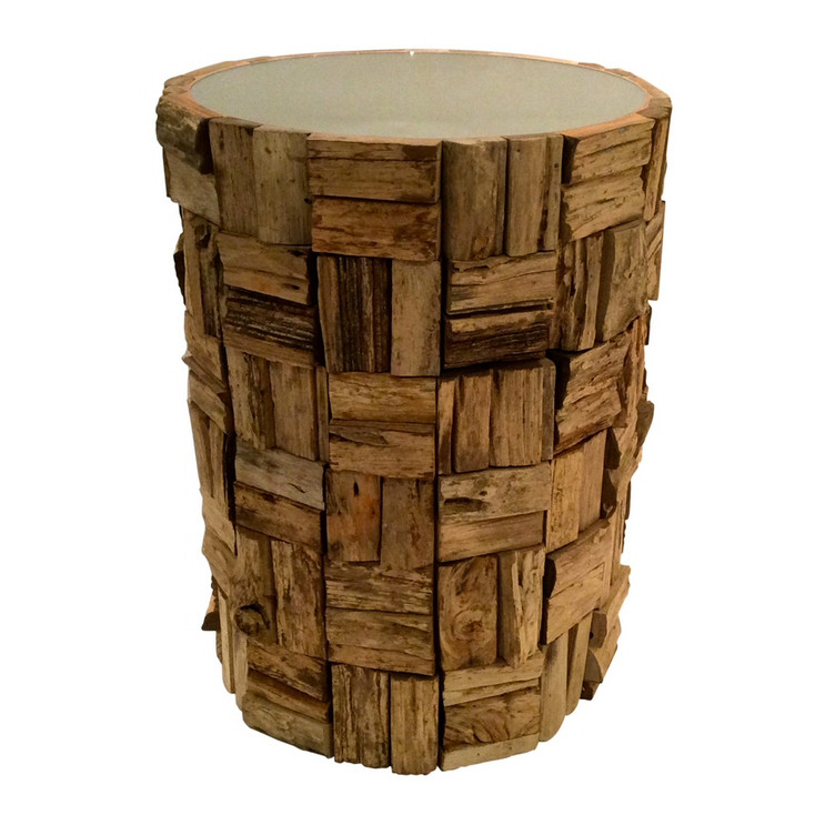 Teak Wood Bark Round Accent Table
