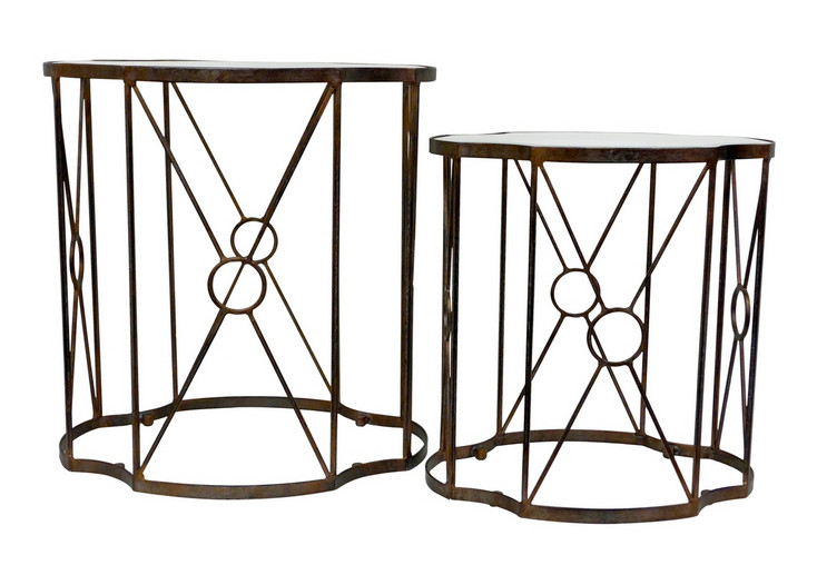 Antique Copper Quatrefoil Iron Accent Tables, Set of 2