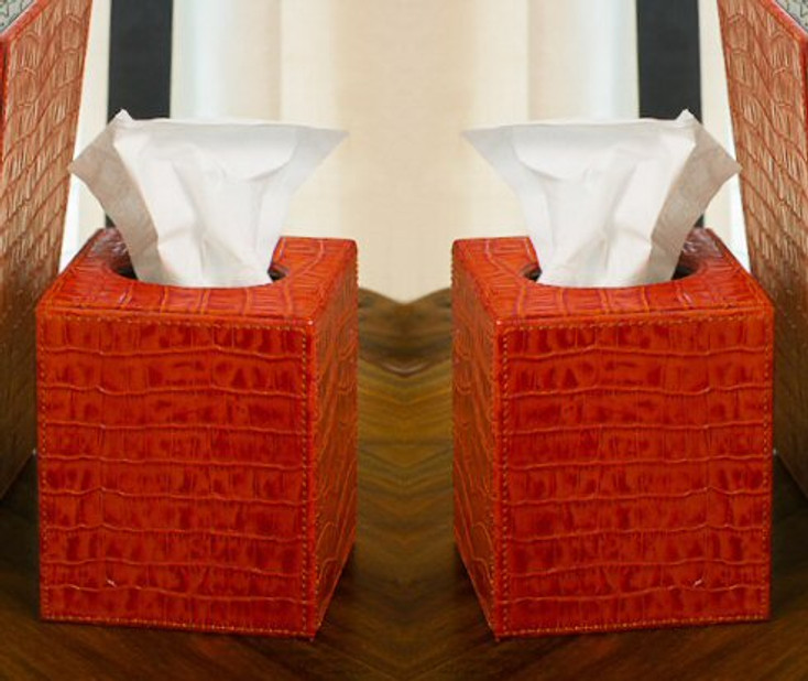 Burnt Orange Crock Leather Tissue Box Cover, Set of 2