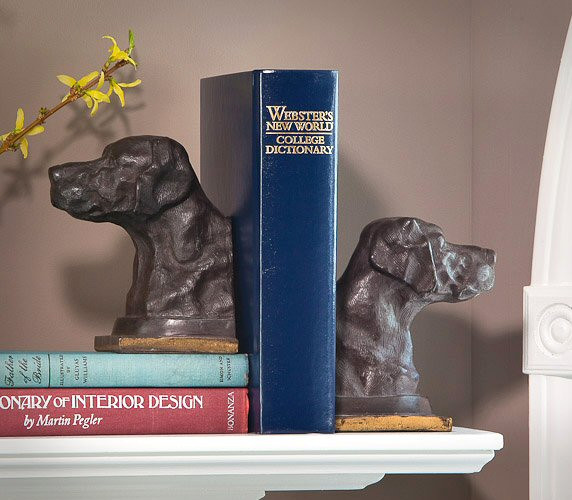 Bronze Iron Lab Dog Bookends, 2 Sets