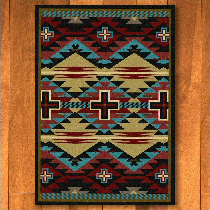 5' x 8' Rustic Cross Blue Southwest Rectangle Rug