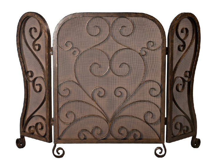Bronze Mesh Iron Scroll Fireplace Screen