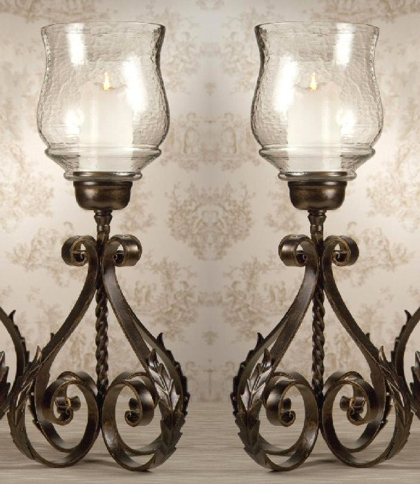 Bronze Iron Acanthus Leaf Hurricane, Set of 2