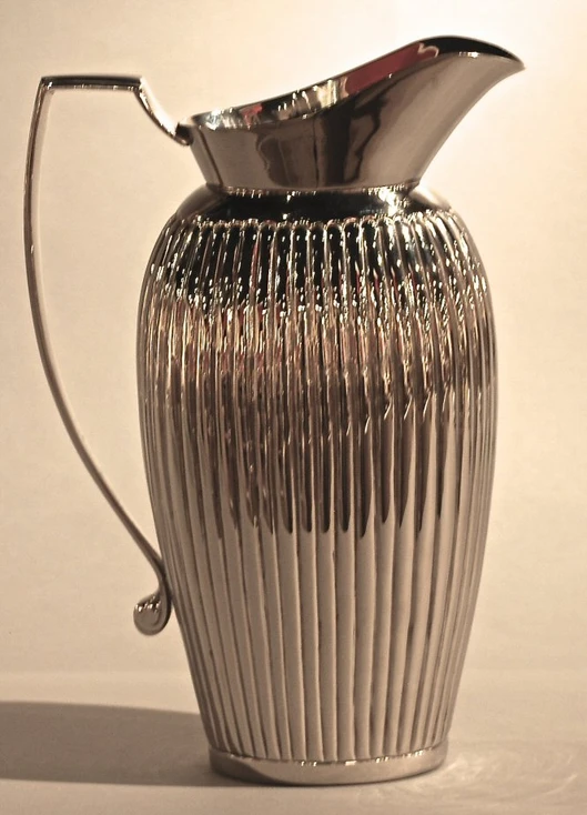 11" Nickel Ribbed Brass Pitcher