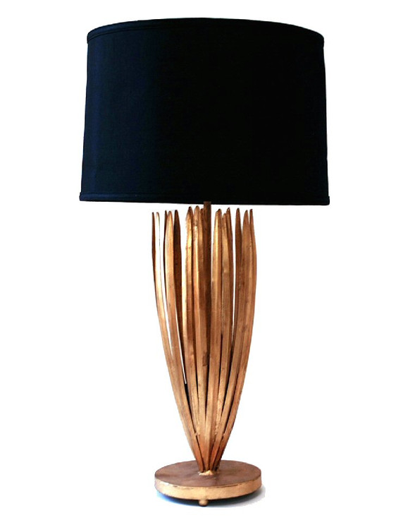 Antique Gold Reed Iron Table Lamp with Black Shade