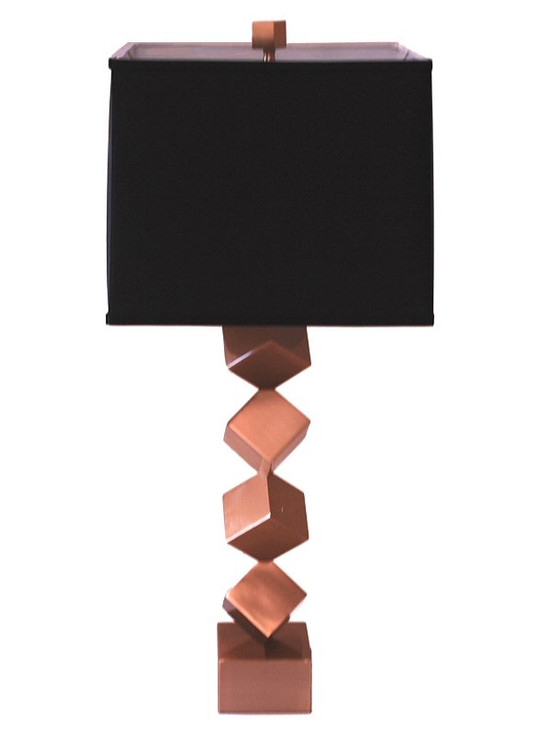 Antique Brass Stacked Cube Iron Table Lamp with Shade