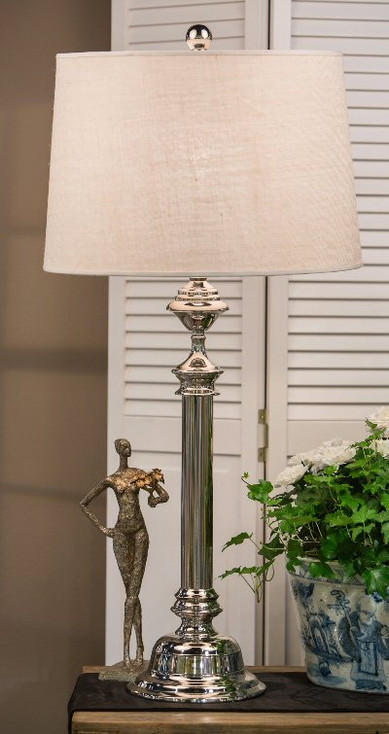 Nickel Step Base Aluminum Table Lamp with Shade