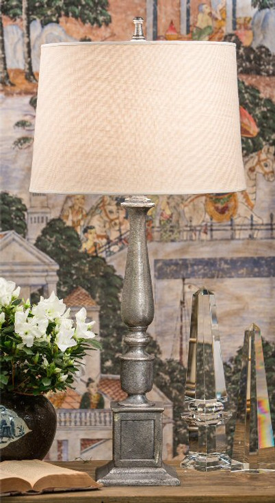 Nickel Rough Cast Aluminum Table Lamp with Shade