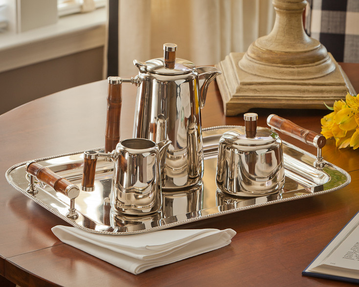 Nickel Tea Set with Bamboo Handles, Set of 3