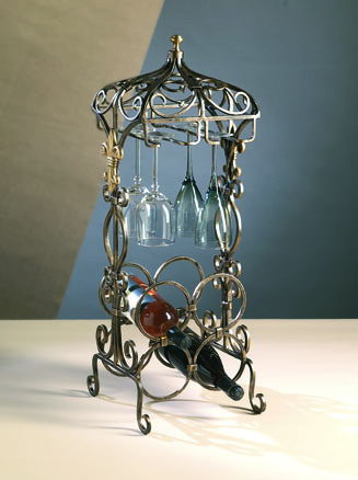Bronze Iron with Brass Medallions Fleur De Lis Mini Bar Wine Rack