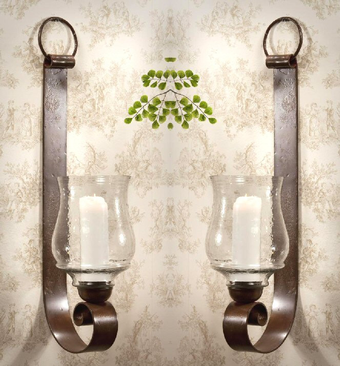 Bronze Iron Loop Wall Sconce with Hammered Globe, Set of 2