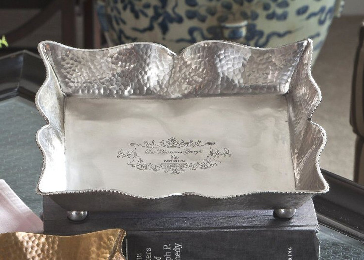 Antique Silver Rectangle Footed Tray, Set of 4