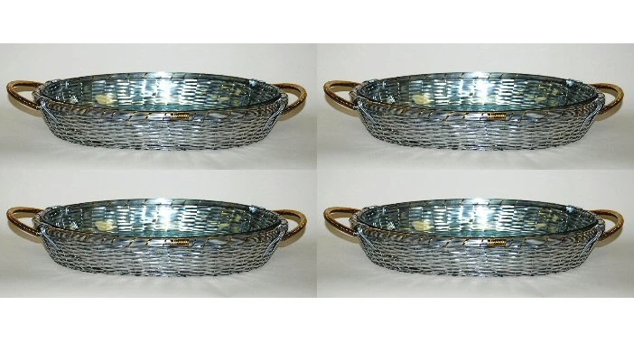 Aluminum Oval Pyrex Baker Tray with Brass Accents, Set of 4