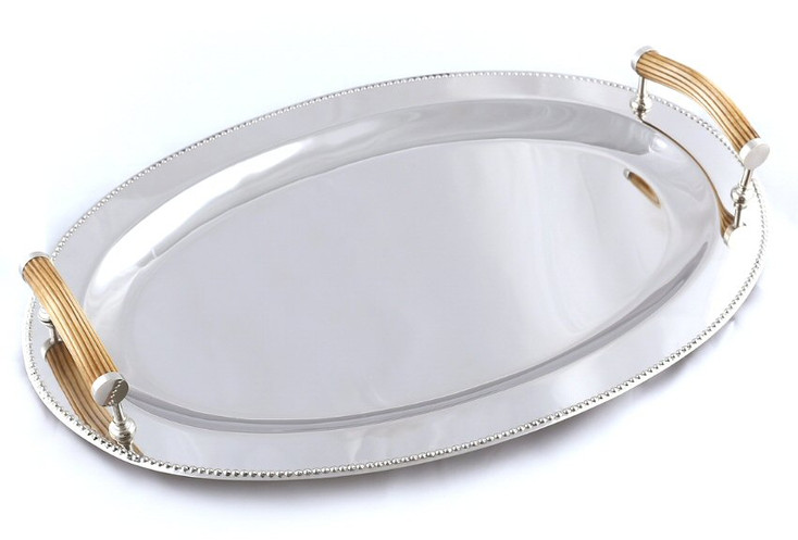 Bone Handle Oval Beaded Gallery Trays, Set of 2