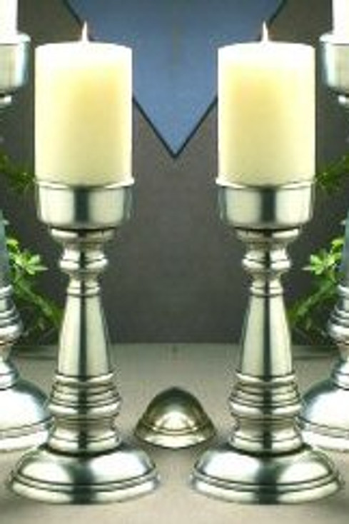 10" Antique Silver Pillar Candle Holder, Set of 2