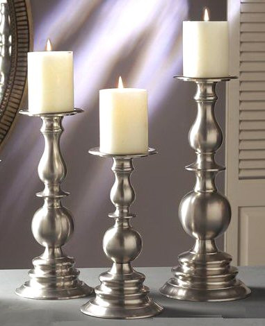 Pewter Pillar Candle Holder, Set of 3