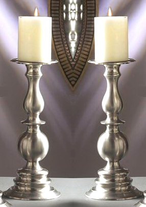12" Pewter Pillar Candle Holder, Set of 2