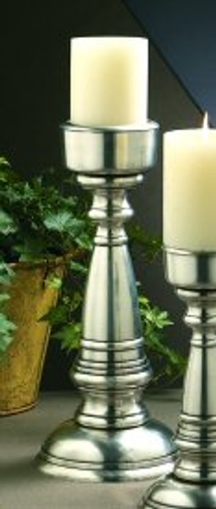 14" Antique Silver Brass Pillar Candle Holder