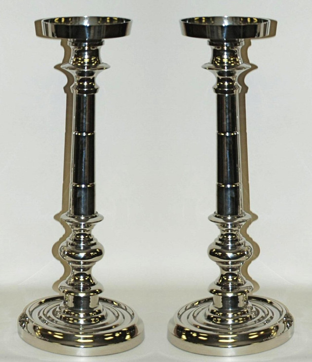 20" Nickel Finish Pillar Candle Holder, Set of 2