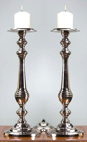 20.5" Nickel Pillar Candle Holder, Set of 2