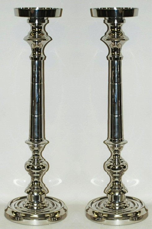 25" Nickel Finish Pillar Candle Holder, Set of 2