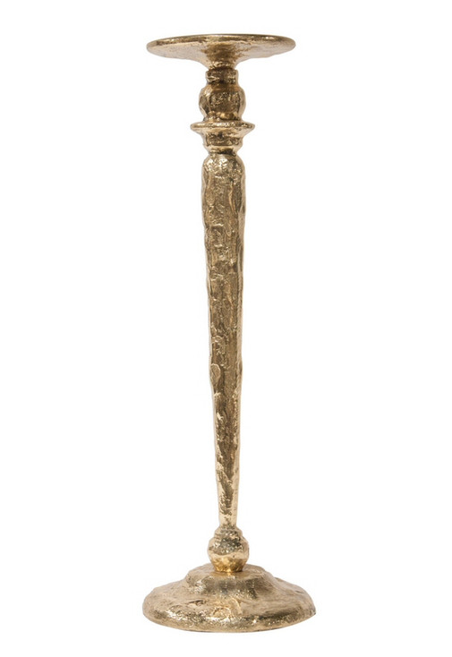 18" Polished Brass Hammered Pillar Candle Holder