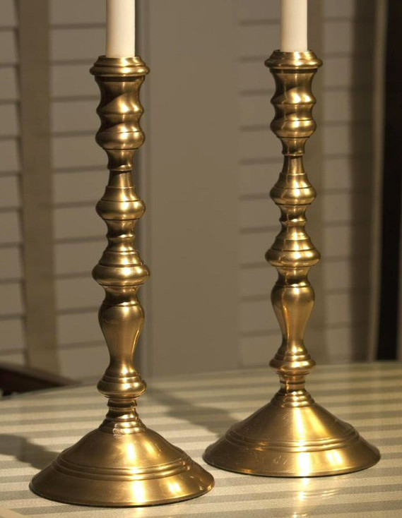 Antique Brass Colonial Candle Holders, Set of 2